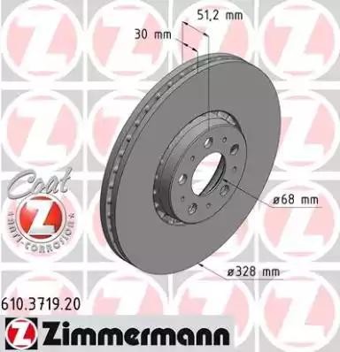 диск тормозной !перед. 328x30/51-5x108 \ Volvo XC 90 2.5T/D5/T6 02> 610.3719.20 ZIMMERMANN