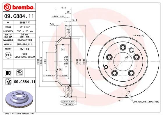 Диск тормозной 09.C884.11 09.C884.11 BREMBO