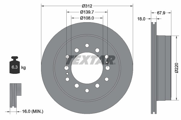 92231003 диск тормозной задний!\ Lexus GX, Toyota Land Cruiser Prado 2.7-4.6i/D- 92231003 TEXTAR