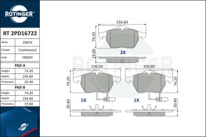Колодки тормозные дисковые с датчиком износа RT2PD16722 RT 2PD16722 ROTINGER