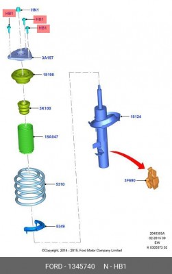 Болт FORD Focus опоры амортизатора переднего OE 1 345 740 FORD
