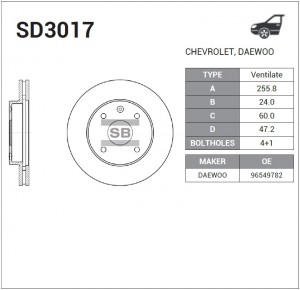 Диск тормозной CHEVROLET LACETTI/EPICA/REZZO передний вент. SD3017 SD3017 SANGSIN