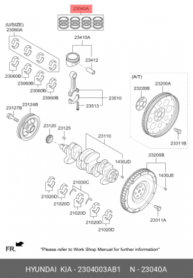Кольца поршневые HYUNDAI Solaris (17-) (1.4) KIA Rio (17-) (1.4) комплект OE 2304003AB1 HYUNDAI KIA