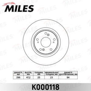 Диск тормозной передний D296мм. HONDA ACCORD 2.0-2.2 08- (TRW DF6432S) K000118 K000118 MILES