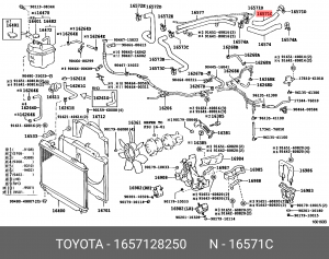 патрубок радиатора!\ Toyota RAV4 2.0 06-13 16571-28250 TOYOTA