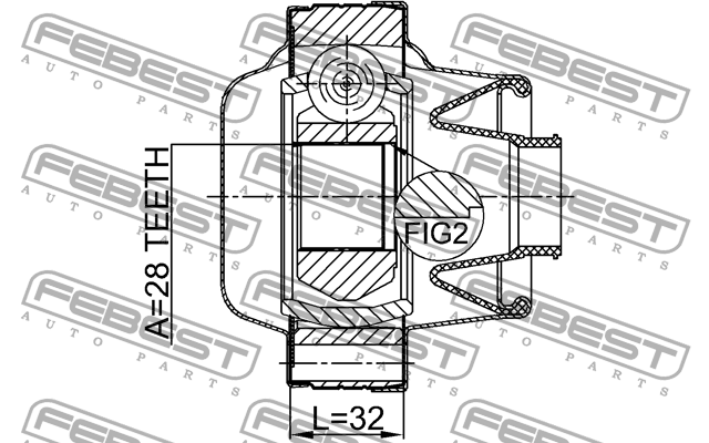 ШРУС карданного вала 28x94 INFINITI QX70/FX (S51) 2008- 0211-S51SHA 0211-S51SHA FEBEST