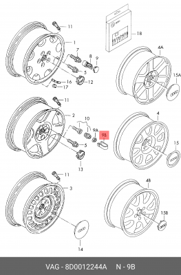 Съемник VW Beetle (98-10) AUDI A1,A2 SEAT Cordoba колпачка болта колесного OE 8D0 012 244 A VAG