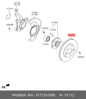 Диск тормозной HYUNDAI Elantra (10-) KIA Ceed (12-) передний (1шт.) OE 51712A7000 HYUNDAI KIA