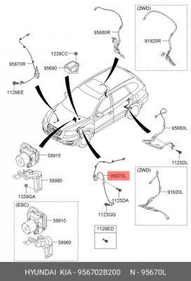 Датчик АБС HYUNDAI Santa Fe (09-) колеса переднего левого OE 956702B200 HYUNDAI KIA