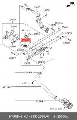 Термостат HYUNDAI Elantra (16-),Sonata EF (05-),Santa Fe (15-) OE 255002GGA0 HYUNDAI KIA
