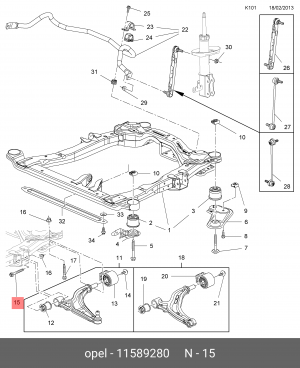 Болт CHEVROLET Cruze (10-) рычага переднего OE 11589280 GENERAL MOTORS