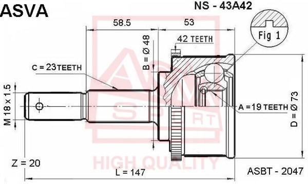 ШРУС НАРУЖНИЙ 19x48x23)  (гарантия 6 месяцев) [12] NS43A42 NS-43A42 ASVA