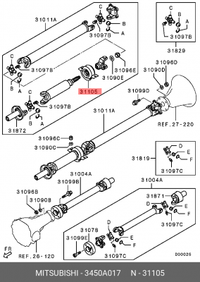 опора кардана подвесная!\ Mitsubishi L200 KB4T 4WD -2005 3450A017 MITSUBISHI