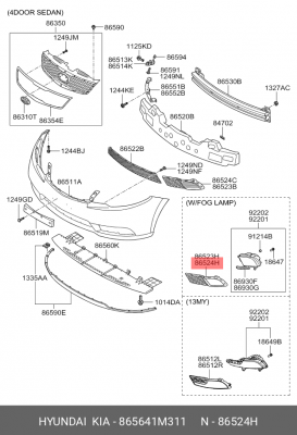 Рамка п/тум. фары прав. HYUNDAI/KIA 865641M311 HYUNDAI KIA