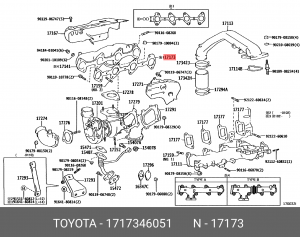 прокладка коллектора выпускного!\ Lexus SC 300/GS 300/IS 200/IS 300 3.0 24V 91> 17173-46051 TOYOTA