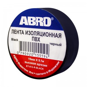 Изолента 19 мм х 9,1 м ABRO (черная) ET912BLK ABRO