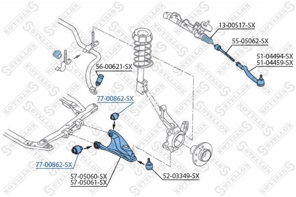 сайлентблок пер.рычага!\ Dacia Logan 1.4/1.5DCi/1.6/1.6 16V 04> 77-00862-SX STELLOX