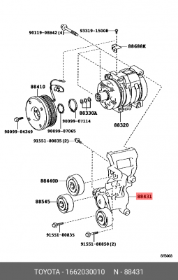 ролик натяжной c механизмом натяжения!\ Toyota Land Cruiser 100 3.0D-4D 03> 16620-30010 TOYOTA