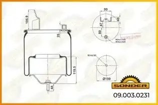 Пневморессора Premium со стаканом (металл) кронштейн +штуц. / 1 шп. — 3 года без 090030231 SONDER