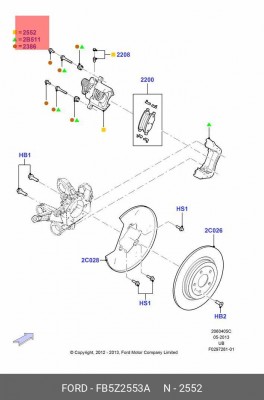 суппорт тормозной! задний левый\ Ford Explorer FB5Z-2553-A FORD