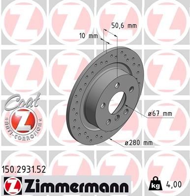 Диск тормозной BMW X1 (F48) (14-) задний (1шт.) ZIMMERMANN 150293152 ZIMMERMANN