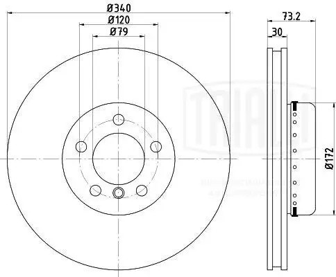 Диск торм. BMW 3 (F30) (11-)/4 (F32) (13-)/1 (F20) (11-) перед. d=340 (окраш.) ( DF190427 TRIALLI
