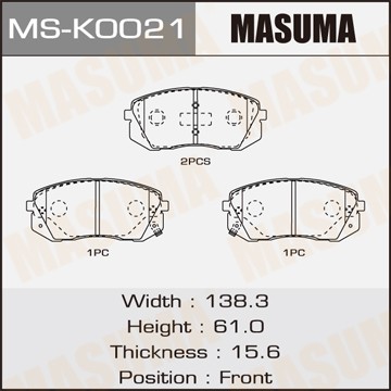 колодки дисковые п.!\ Hyundai ix35/Tucson 09>, Kia Sportage 07> MSK0021 MASUMA