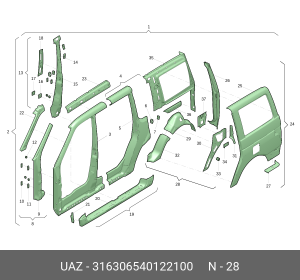 Арка колеса УАЗ-3163 заднего правого наружняя (ОАО УАЗ) 316306540122100 UAZ UAZ