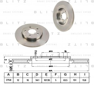 FORD MONDEO III (2000-2007) 280x12x5 BS0177 BLITZ