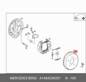 Барабан тормозной MERCEDES A (W168) задний OE A1684230201 MERCEDES BENZ