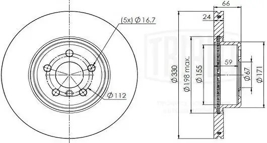 Диск торм. BMW 5 (G30) (16-)/X3 (G01) (17-)/X4 (G02) (18-) перед. d=330 (окраш.) DF190436 TRIALLI