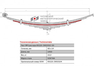 лист рессоры перед! №4 \ КаМАЗ 651152902104 OMK AUTO