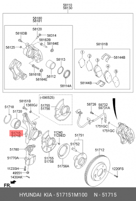 Кулак поворотный KIA Cerato (08-) левый OE 517151M100 HYUNDAI KIA