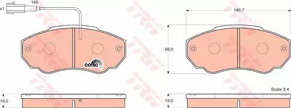 Колодки тормозные PEUGEOT Boxer CITROEN Jumper FIAT Ducato (94-) передние (4шт.) GDB1517 TRW