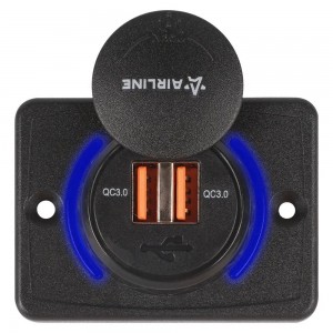 Розетка автомобильная "AIRLINE" (USB накладная 2 порта 5В, QC3.0+QC3.0) AEBJ211 AIRLINE