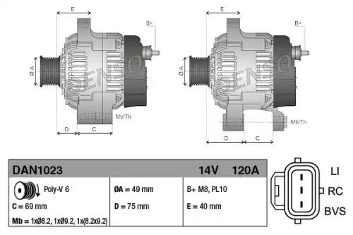 Генератор FORD Focus (03-11),C-Max (07-10) DENSO DAN1023 DENSO