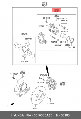Суппорт HYUNDAI Sonata YF (10-) передний левый OE 581803SA25 HYUNDAI KIA