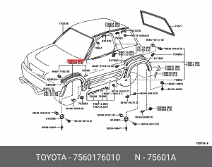7560176010 молдинг переднего крыла правый! в сборе\ Toyota 75601-76010 TOYOTA