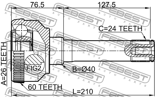 ШРУС внешний 26X40X24 ПОДХОДИТ ДЛЯ Land Rover DEFENDER 2007- 2910-DEF 2910-DEF FEBEST