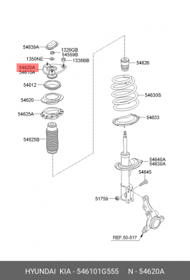 Опора амортизатора KIA Rio (06-) переднего правая OE 54610-1G555 HYUNDAI KIA