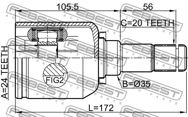 Шрус внутренний левый 24x35x20 0111-NDE120LH FEBEST