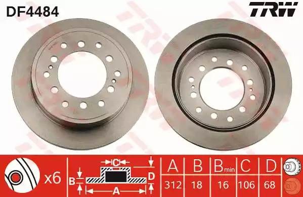 Диск тормозной задний TOYOTA LAND CRUISER 70, 90, 120, LEXUS GX470 DF4484 DF4484 TRW