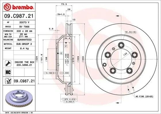 Диск тормозной 09.C987.21 09C98721 BREMBO