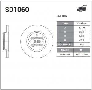 Диск тормозной Hyundai Sante Fe/Trajet 2.4/2.7 00 SD1060 SD1060 SANGSIN