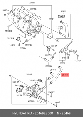 Шланг HYUNDAI Elantra (06-) системы охлаждения OE 254692B000 HYUNDAI KIA