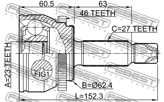 Шрус наружный 23x62.5x27 2210-SOULB2A46 2210SOULB2A46 FEBEST