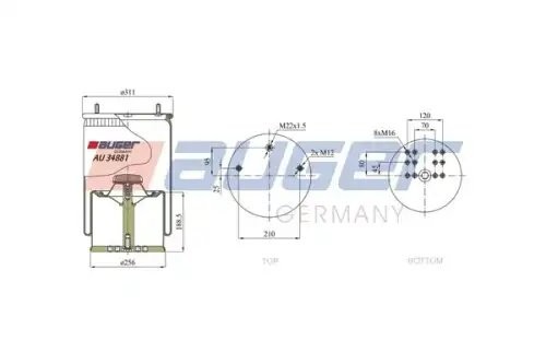 Пневморессора со стаканом(металл) (BPW 36) AU 34881-K AUGER