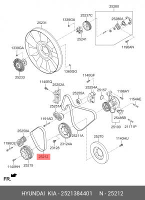 Ремень приводной поликлиновой 10PK1088 HYUNDAI HD260,270,370,Xcient дв.D6CB/CC в 2521384401 HYUNDAI KIA