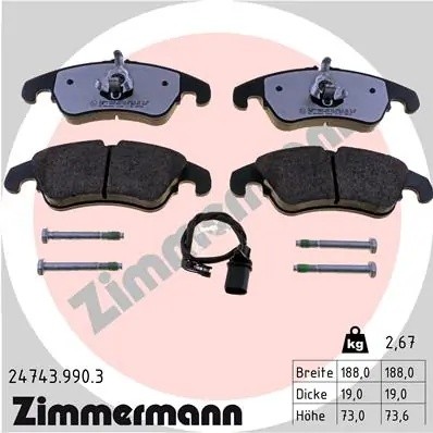 колодки дисковые передние с антискрип. пл. Audi A4 3.0TDi Quattro/3.2FSi Quattro 247439903 ZIMMERMANN