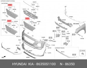 Облицовка радиатора HYUNDAI Santa Fe (18-) (A TYPE - BLACK+CR COAT'G) OE 86350S1100 HYUNDAI KIA